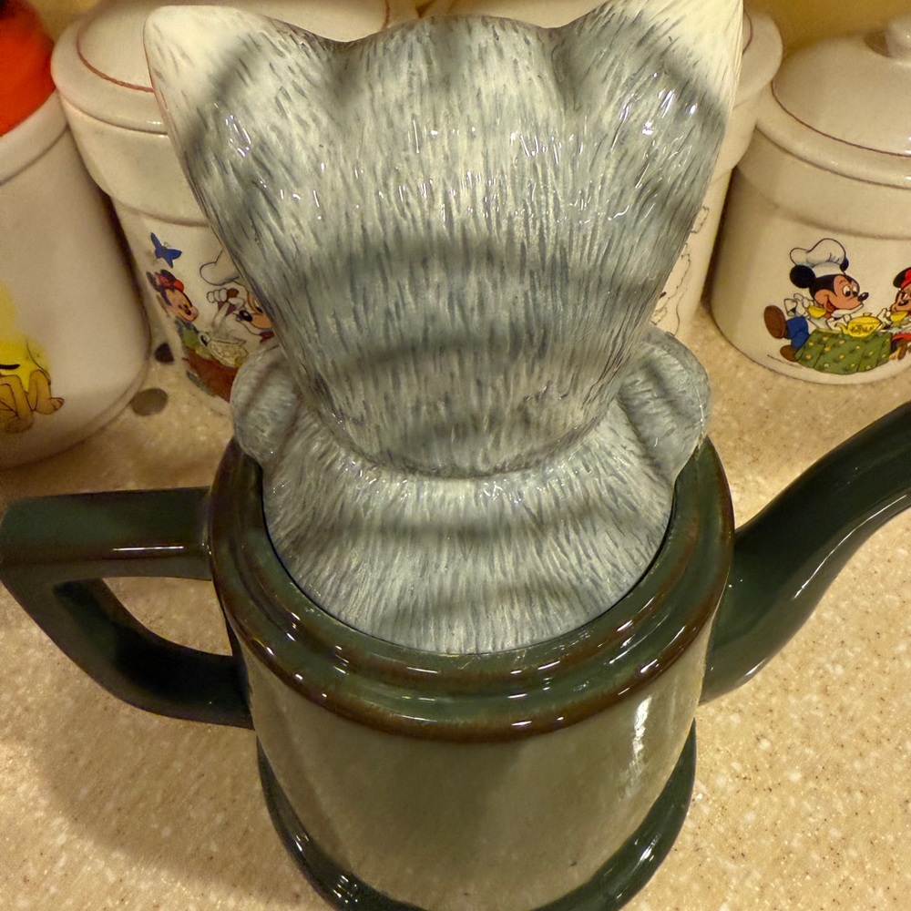 2004 Kenni-Kats Blue Sky Carvers Cat-Shaped Cookie Jar Cat in tea-pot Kitten - Picture 7 of 16